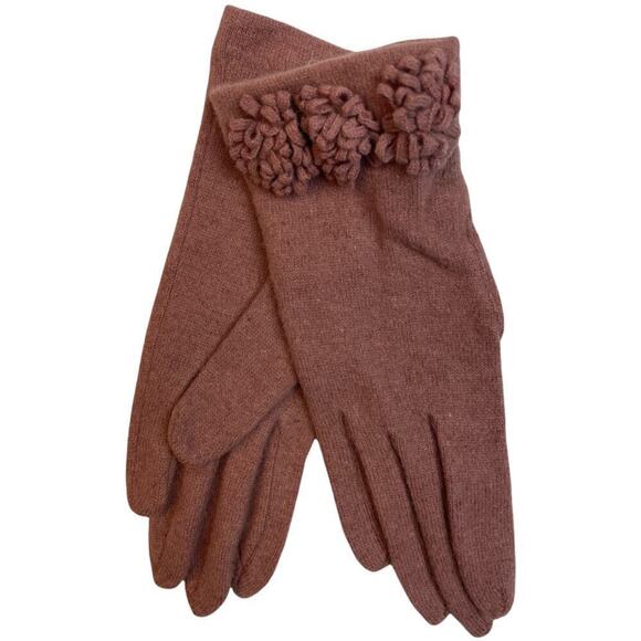Mauve Knit Gloves With Floral Details Size S/M - Picture 2 of 4